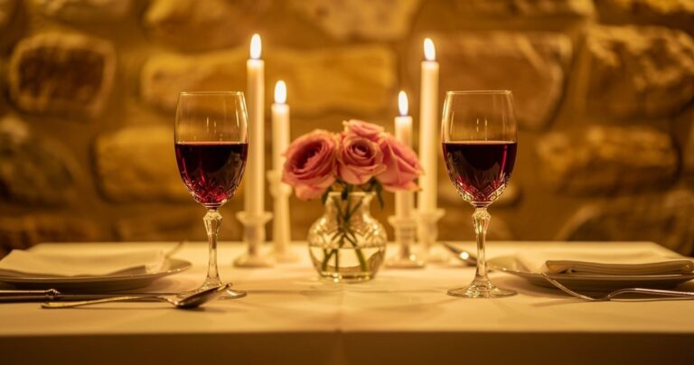 Table dressée pour un dîner Saint-Valentin dans un restaurant romantique en Provence