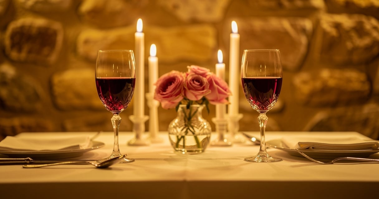 Table dressée pour un dîner Saint-Valentin dans un restaurant romantique en Provence
