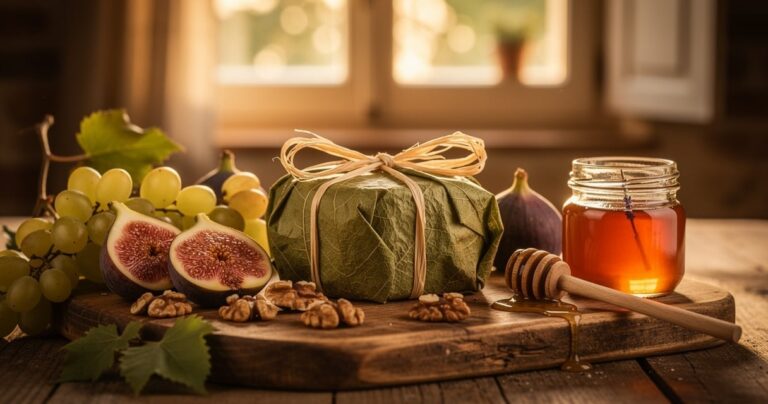 Plateau de fromages provençaux avec Banon AOP, figues, raisins, noix et miel de lavande