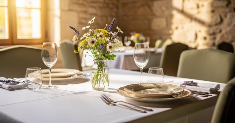 Table dressée pour un déjeuner de fête des mères dans un restaurant gastronomique provençal